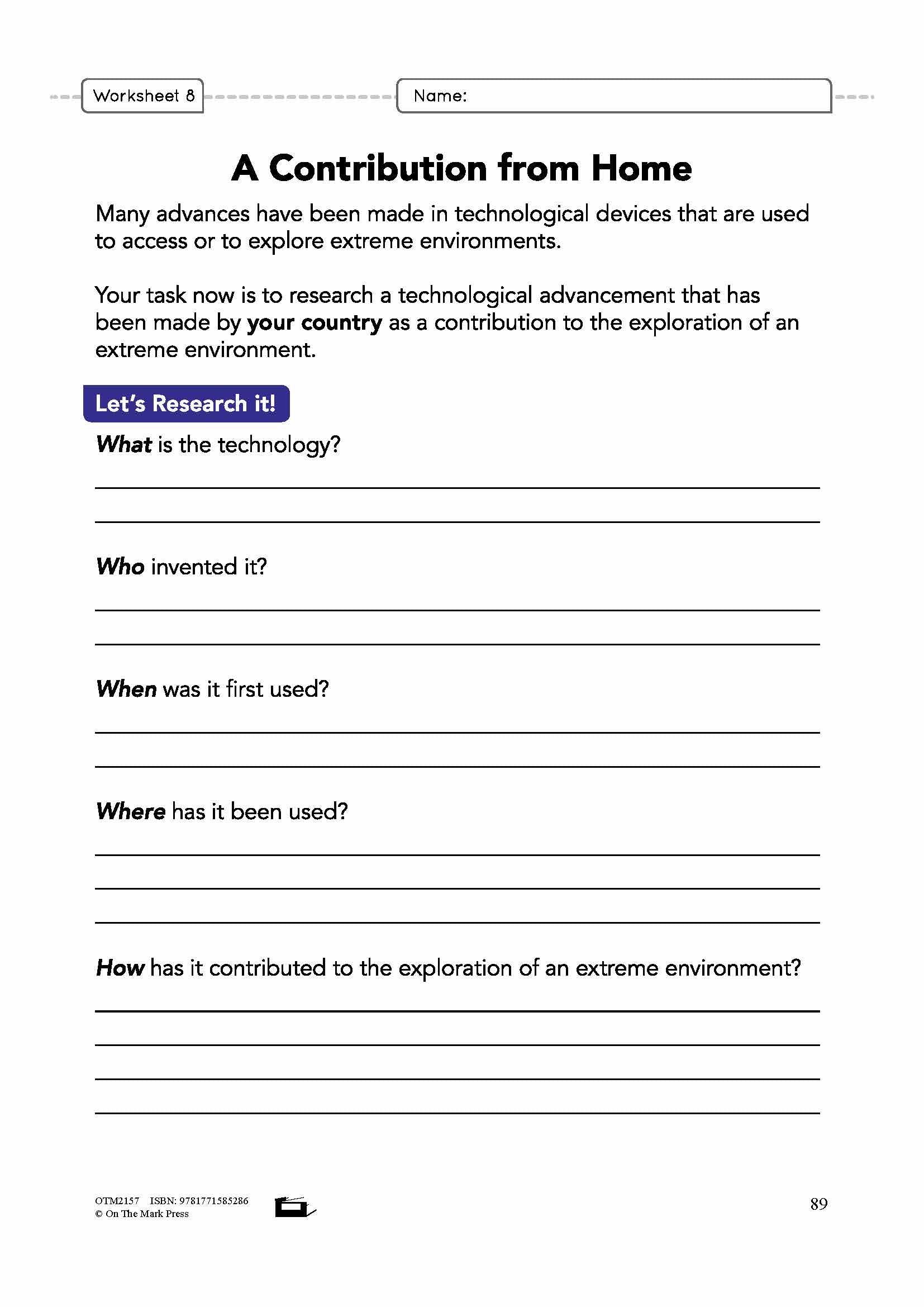 Technology in Extreme Environments Grade 6 Lesson Plan