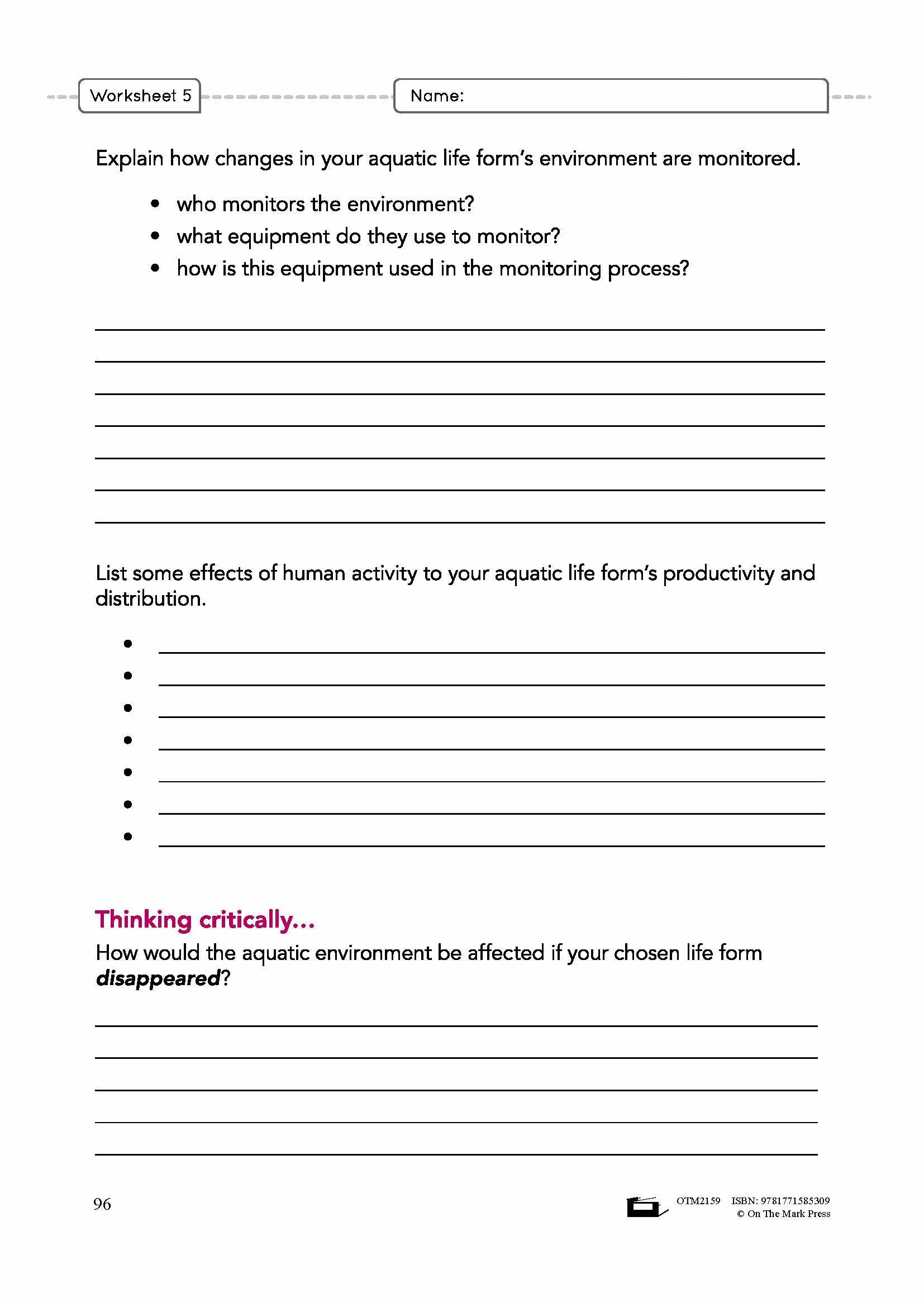 The Aquatic Environment Grade 8 Lesson Plan