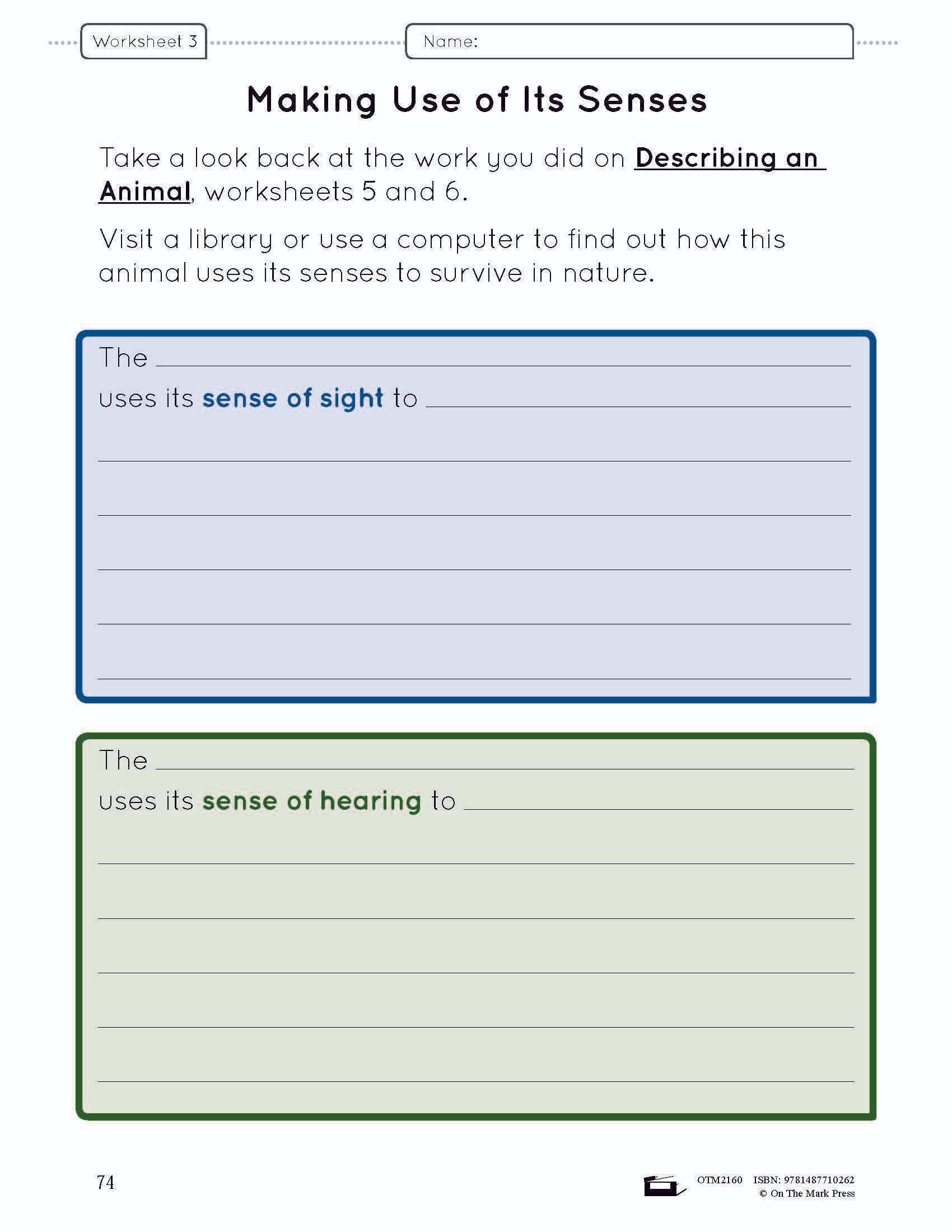 Animal Senses Lesson Plan and Student Worksheets Grade 1