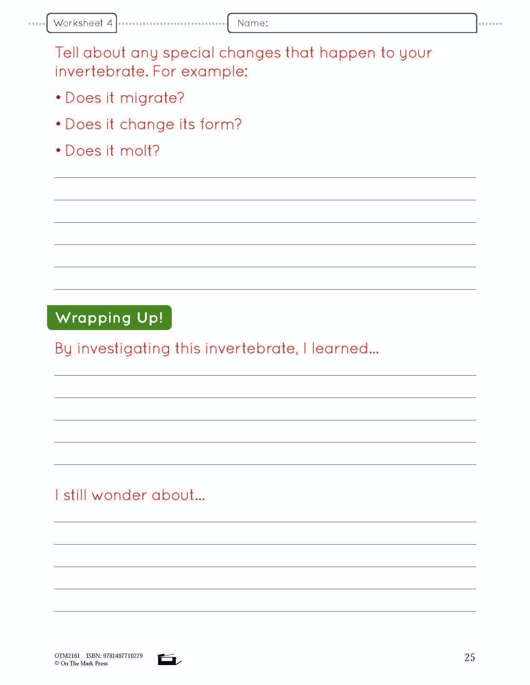 A Study of Invertebrates Lesson Plan and Worksheets Grade 2