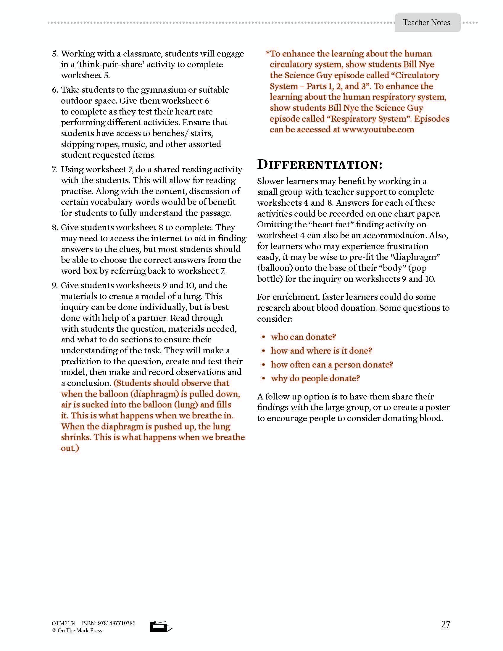 Systems in the Body e-Lesson Plan Grade 5