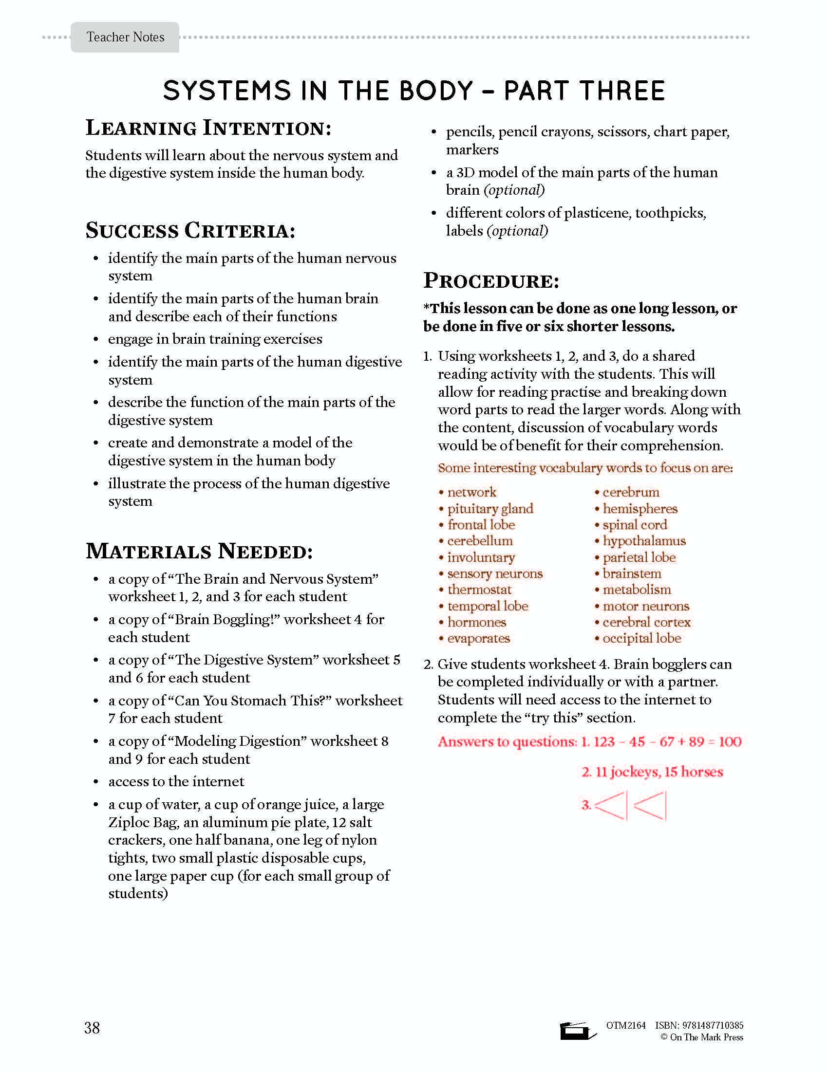 Systems in the Body e-Lesson Plan Grade 5