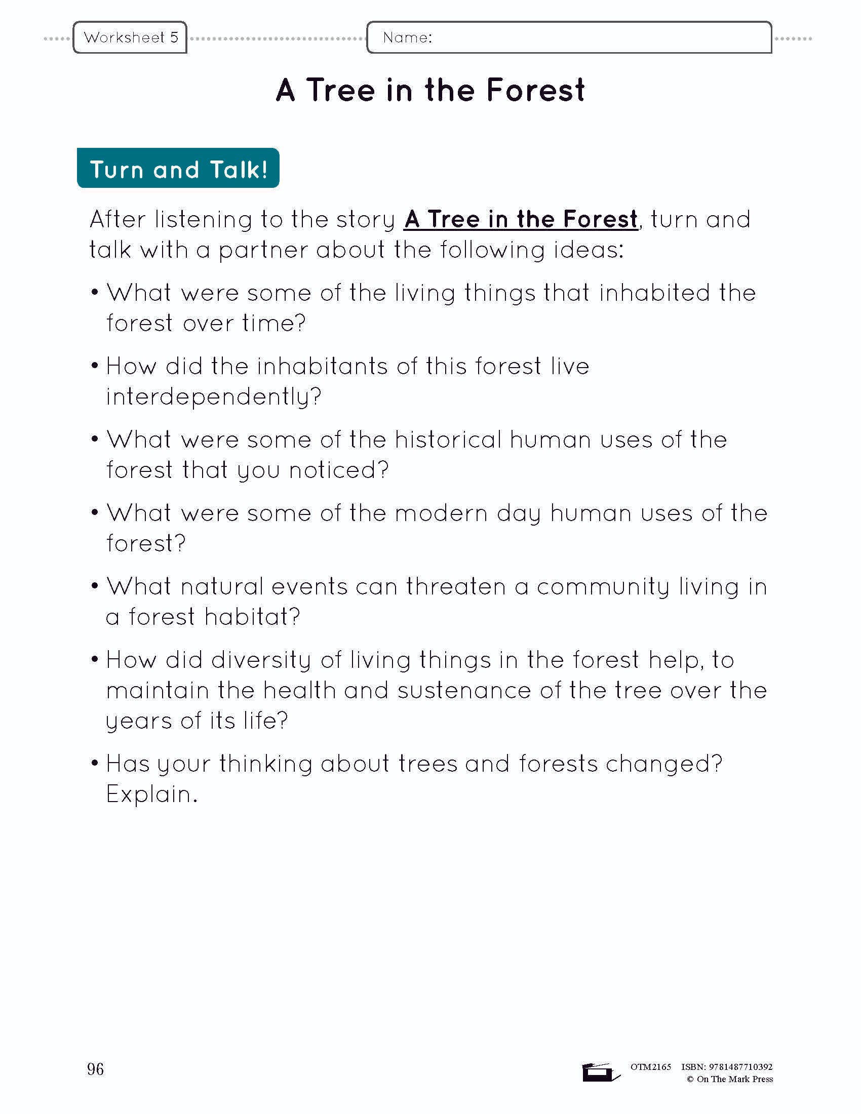 A Forest of Trees Lesson Plan and Worksheets Grade 6
