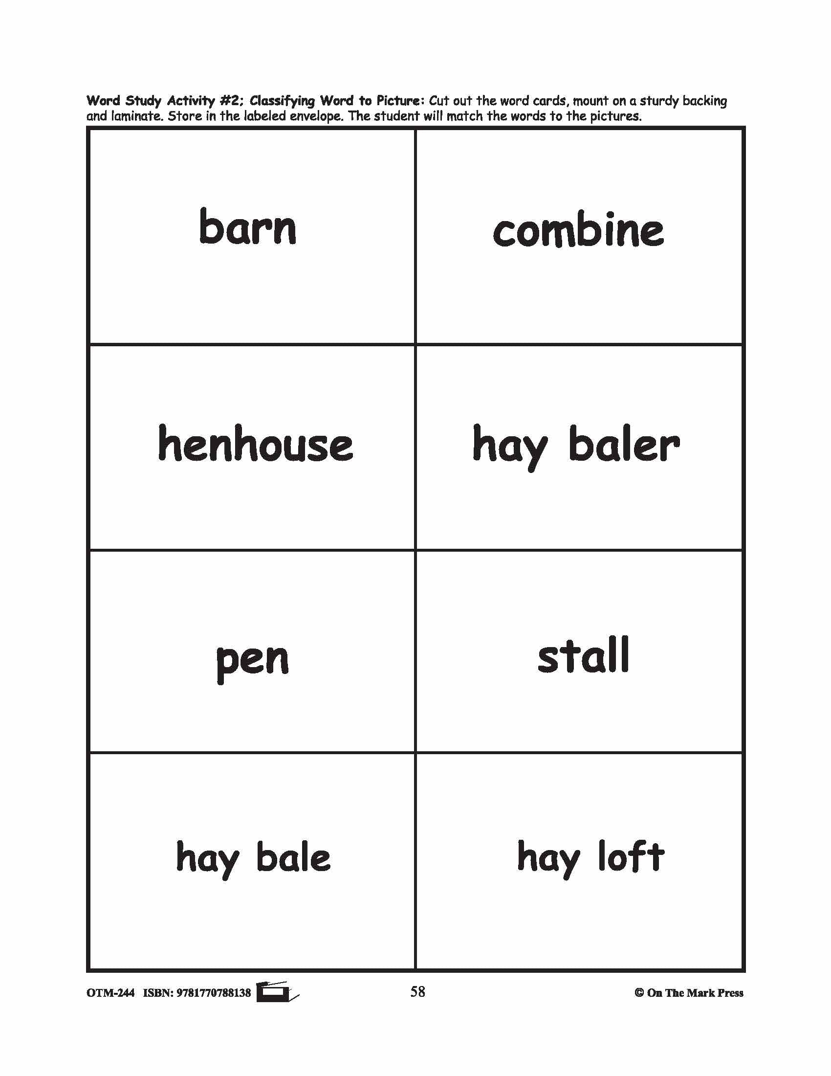 Farmyard Friends - 5 Word Study Activities Prek-K