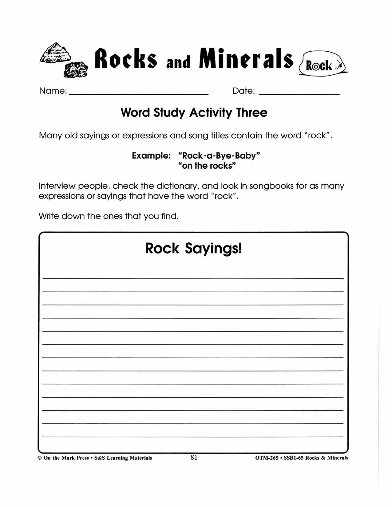 Rocks & Soils Word Study Activities Gr. 2-3