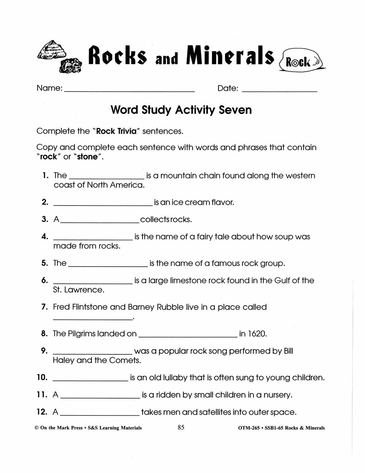 Rocks & Soils Word Study Activities Gr. 2-3