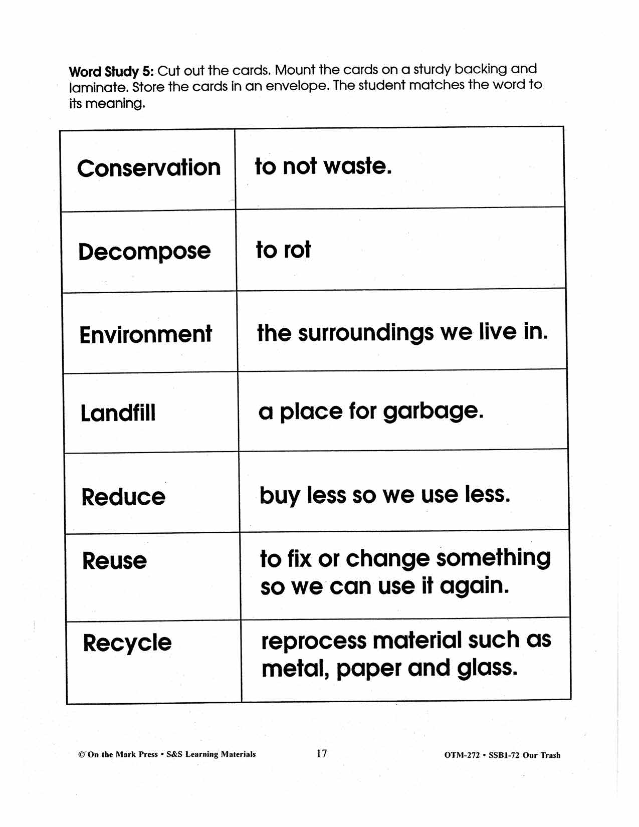 Our Trash Words Study Activities Gr. 2-3