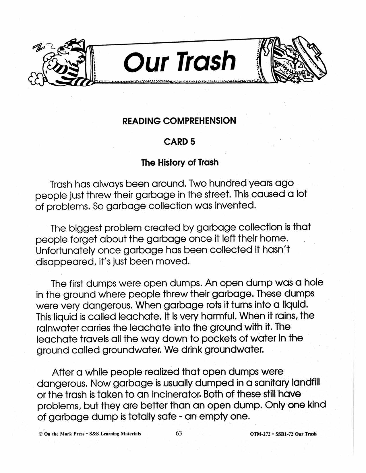 Our Trash 7 Reading Comprehension Activities with Follow-ups Gr. 2-3