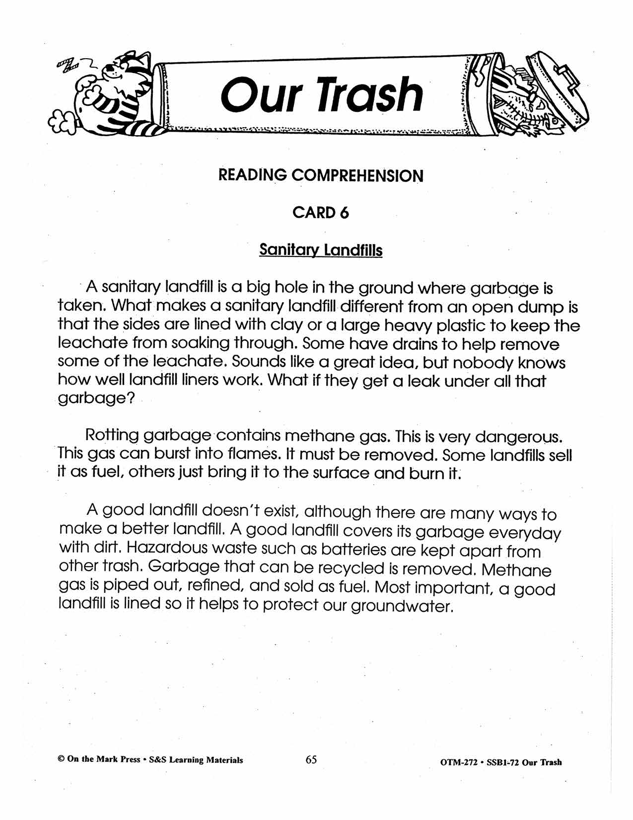 Our Trash 7 Reading Comprehension Activities with Follow-ups Gr. 2-3