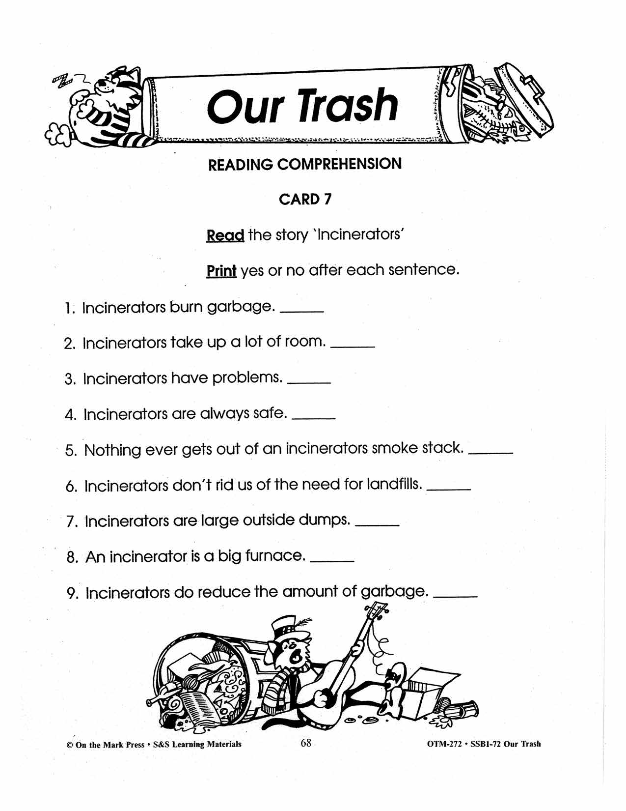 Our Trash 7 Reading Comprehension Activities with Follow-ups Gr. 2-3