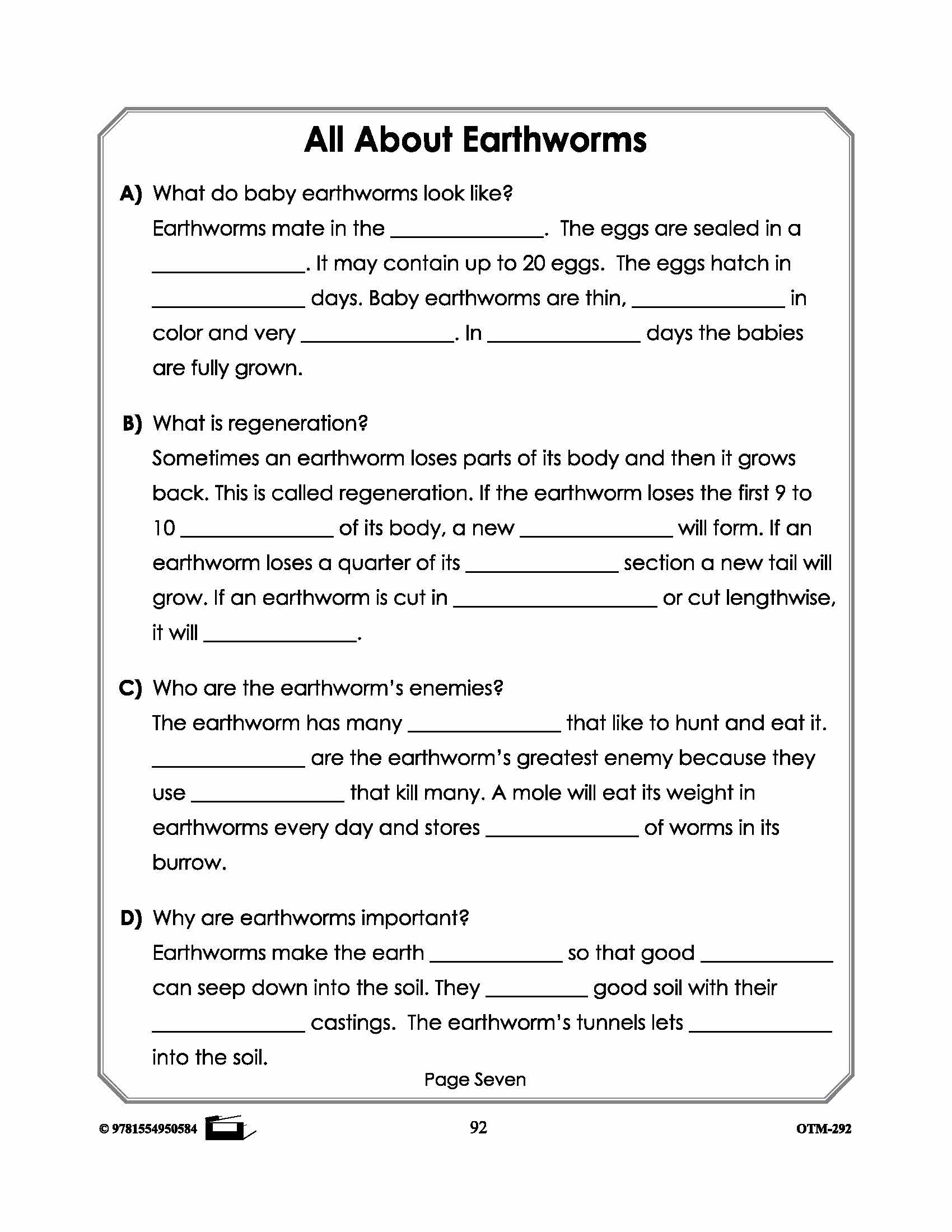 Earthworm Student Booklet! Grades 2-3