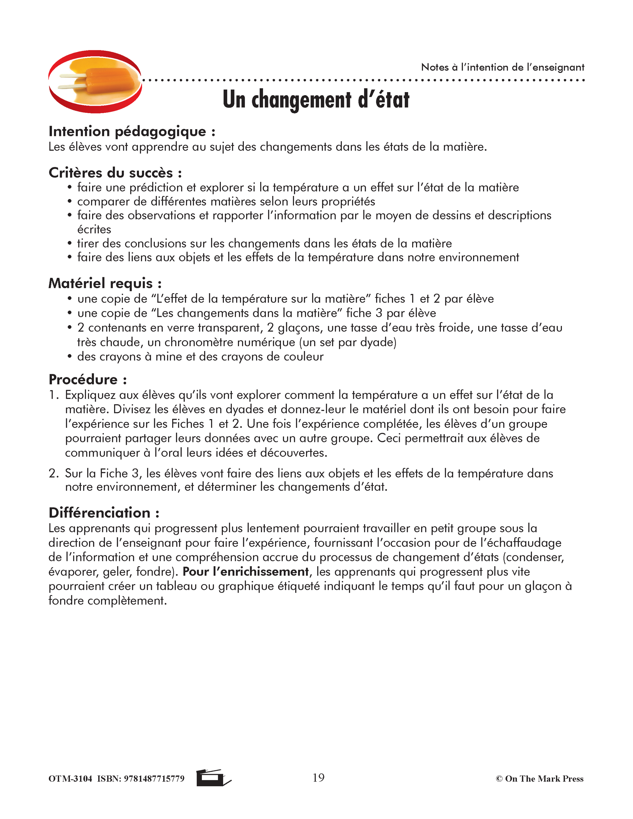 Sciences physiques 5e année