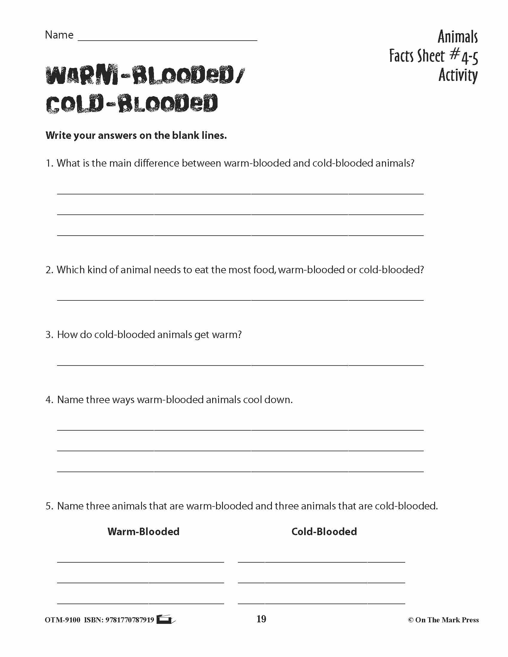 Animals: Student Reading Information & Worksheets Grades 3+