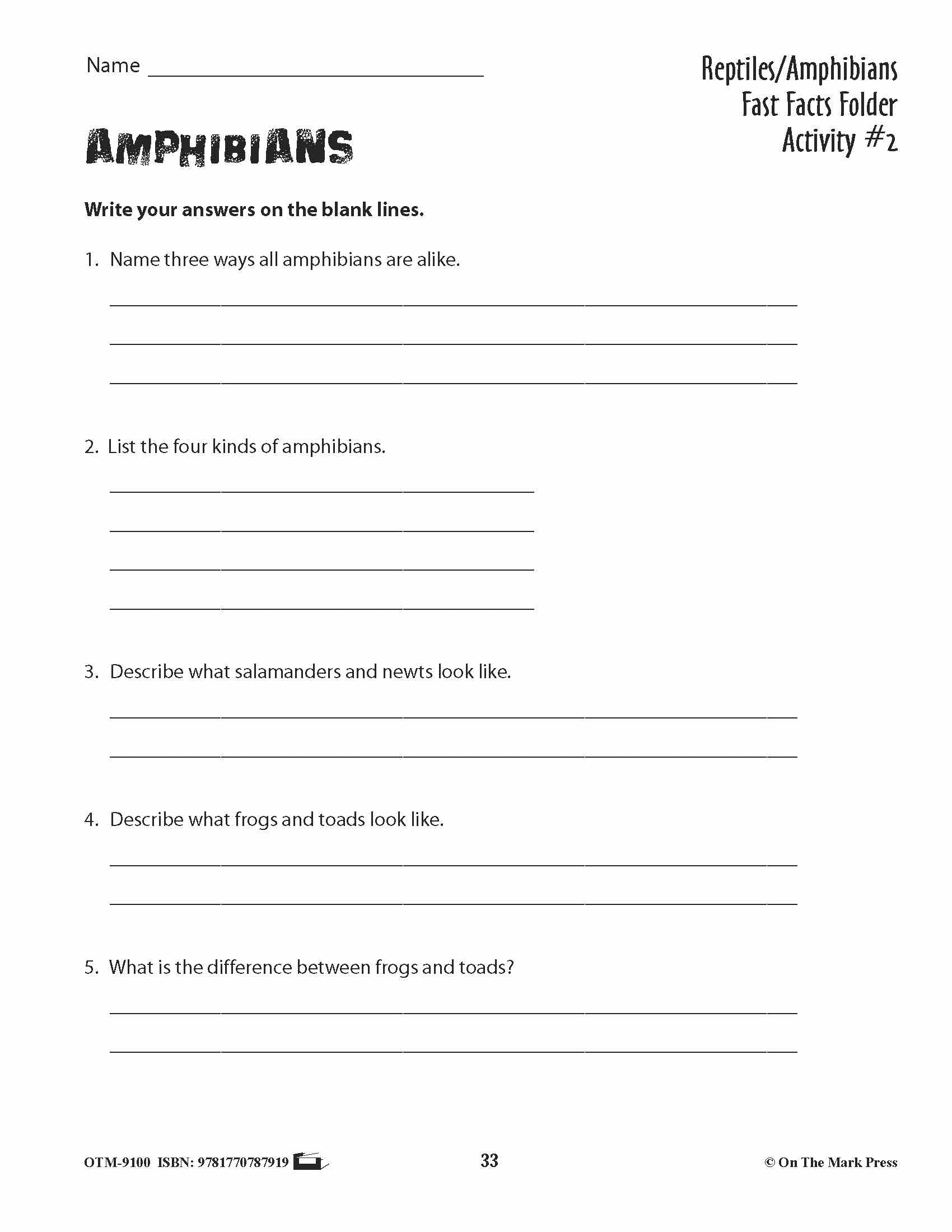 Amphibians Activities & Fast Fact Reading Folder Grades 3+