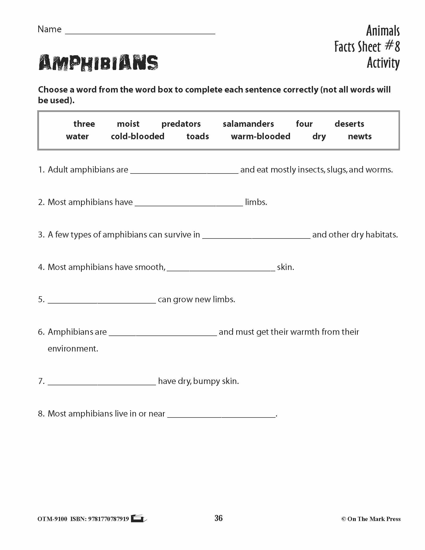Amphibians Activities & Fast Fact Reading Folder Grades 3+