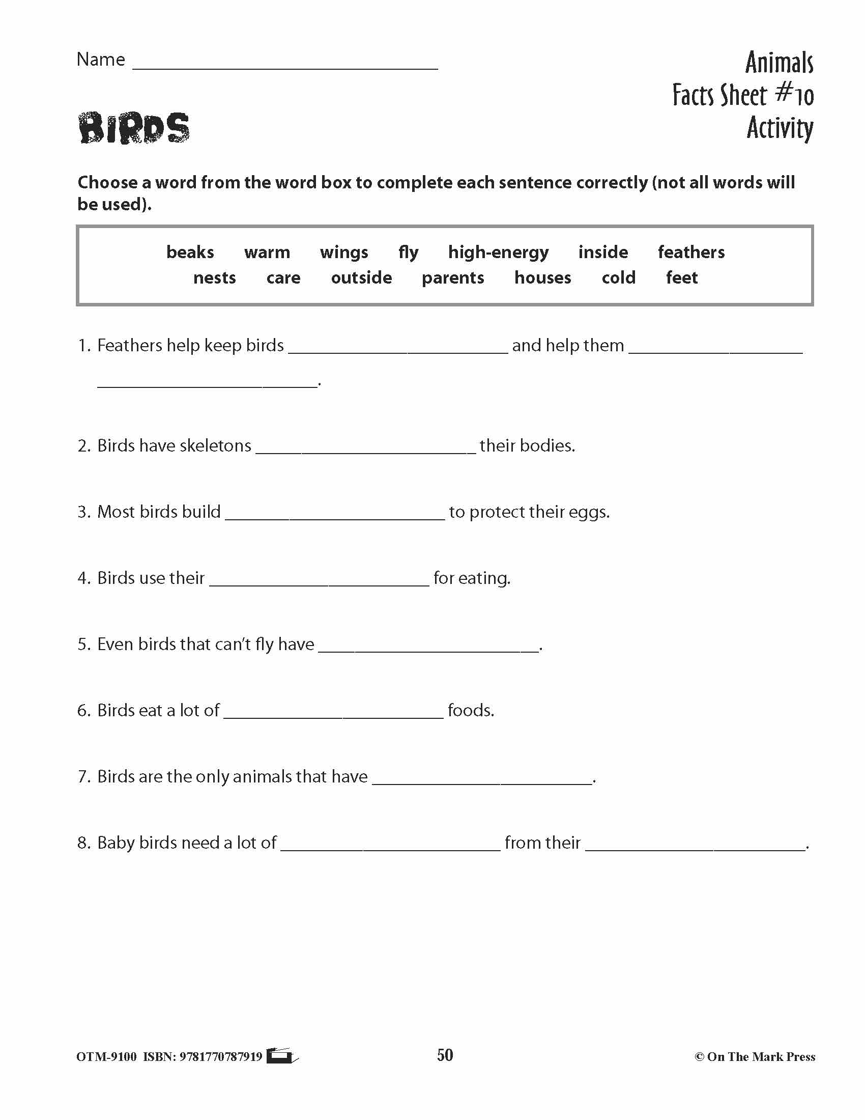 Birds Activities & Fast Fact Reading Folder Grades 3+