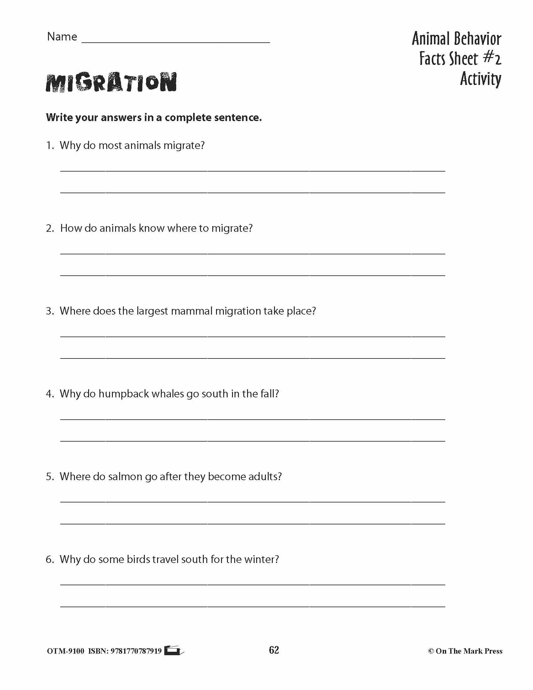Animal Behavior Activities Grades 3+