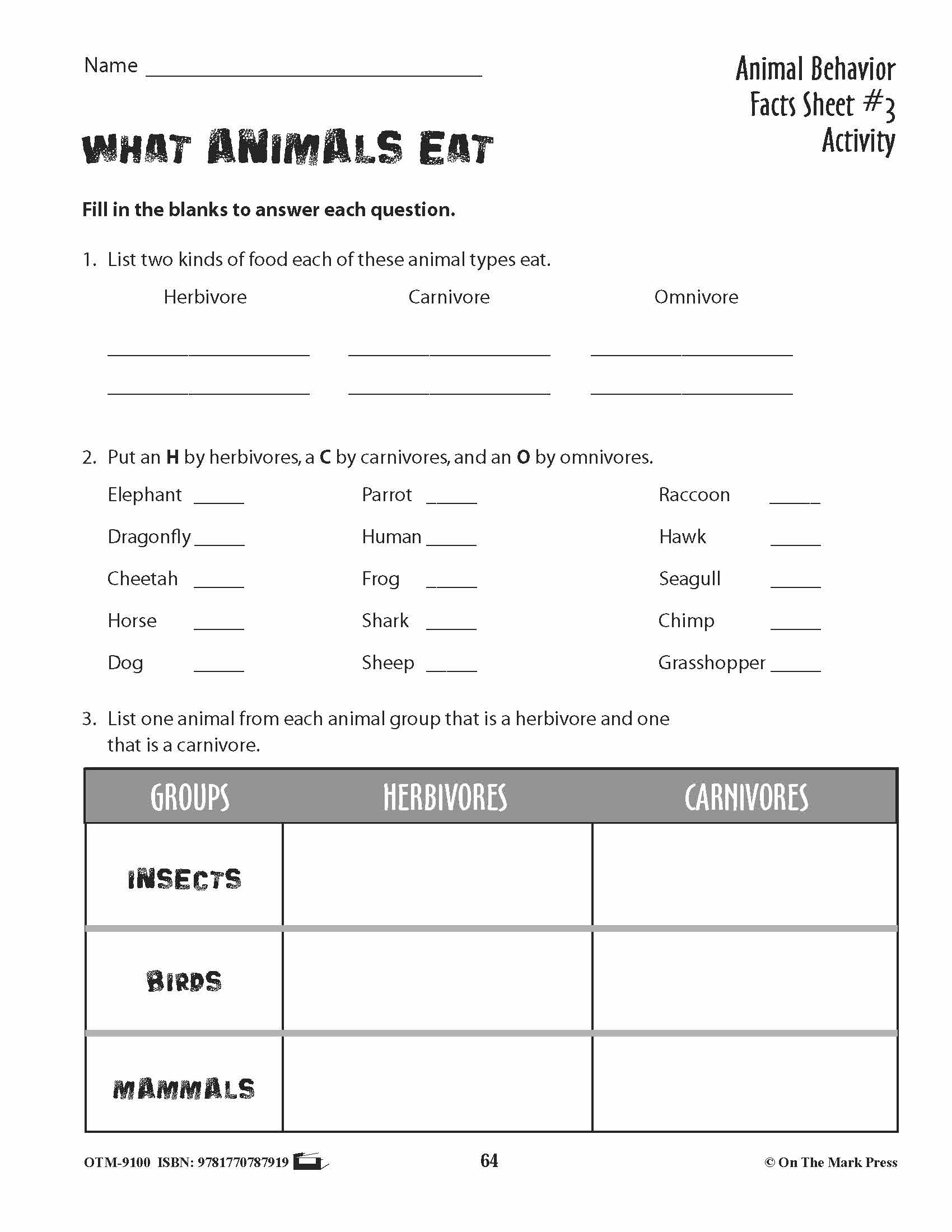 Animal Behavior Activities Grades 3+