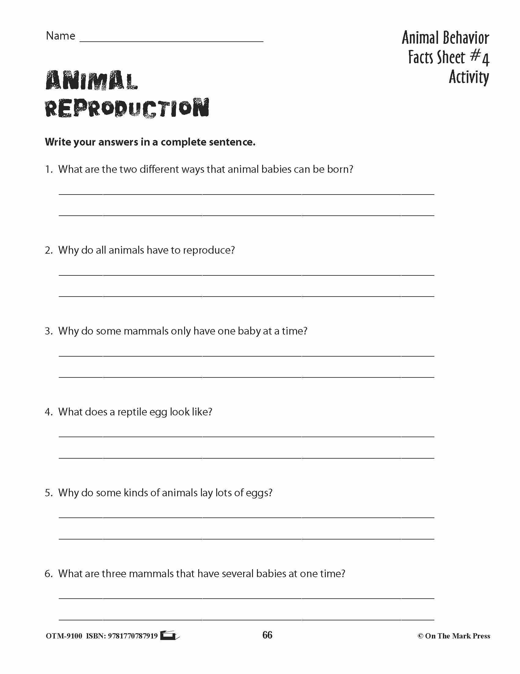 Animal Behavior Activities Grades 3+