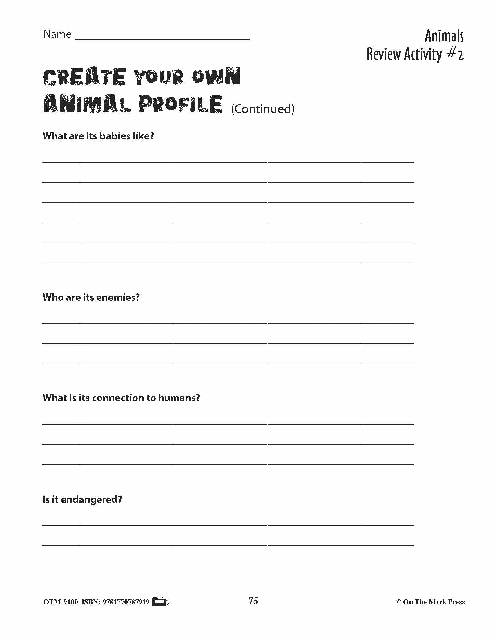 Animal Review Activities Grades 3+