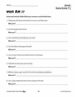 Animal Review Activities Grades 3+