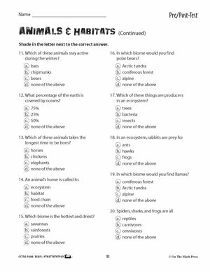 Animals & Habitats Vocabulary & Pre/Post-Test Grades 3+