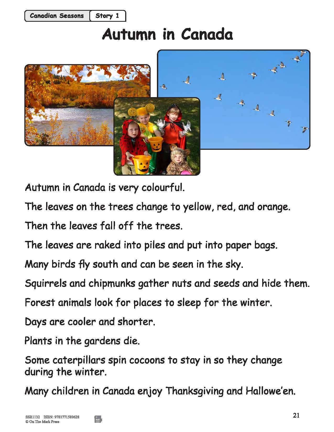 Autumn in Canada Reading Lesson Grades 1-2