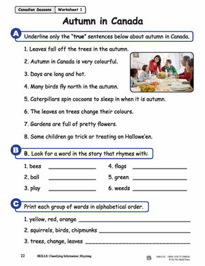 Autumn in Canada Reading Lesson Grades 1-2