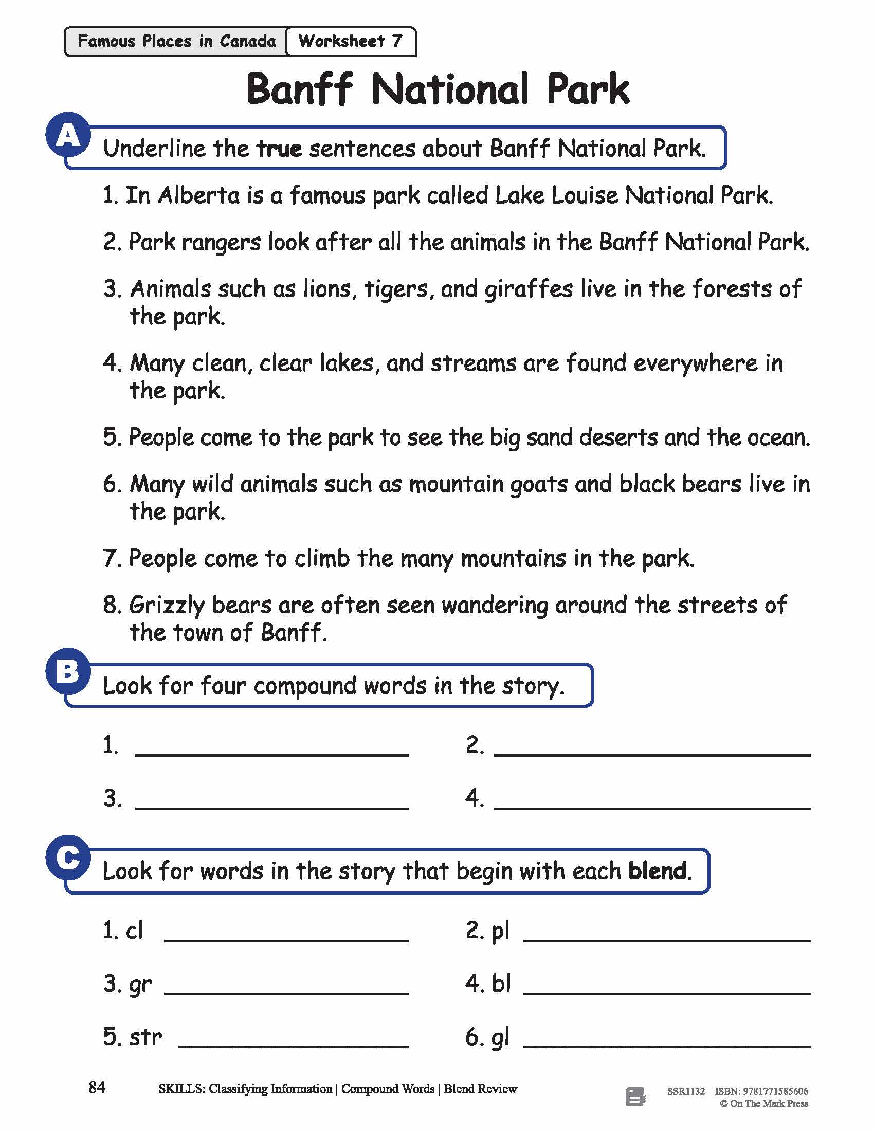 Banff National Park Reading Lesson Grades 1-2