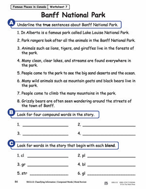 Banff National Park Reading Lesson Grades 1-2