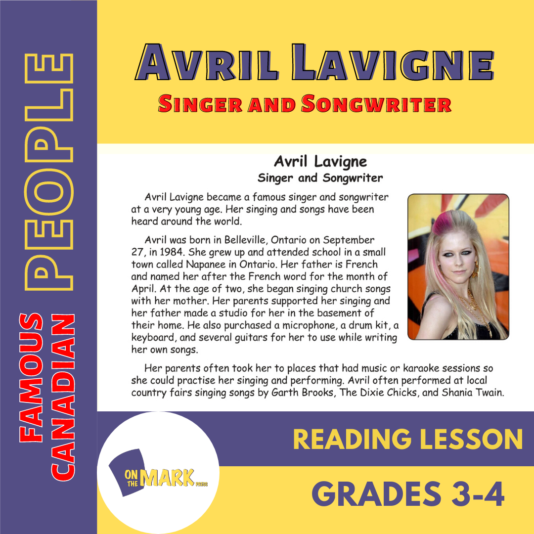 Avril Lavigne - Singer & Songwriter Reading Lesson Grades 3-4