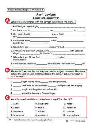 Avril Lavigne - Singer & Songwriter Reading Lesson Grades 3-4