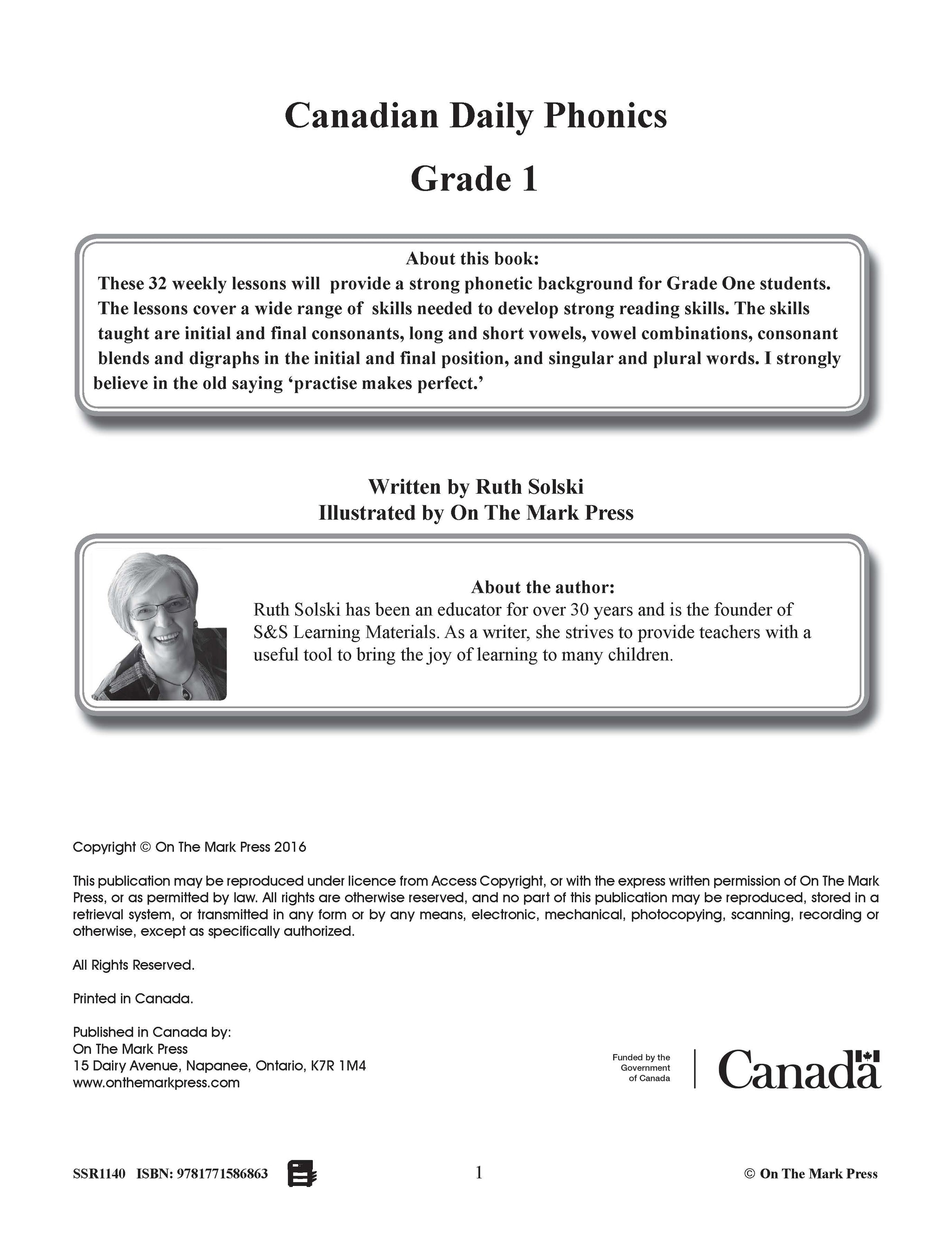 Canadian Daily Phonics Grade 1  | Consonants | Vowels | Blends