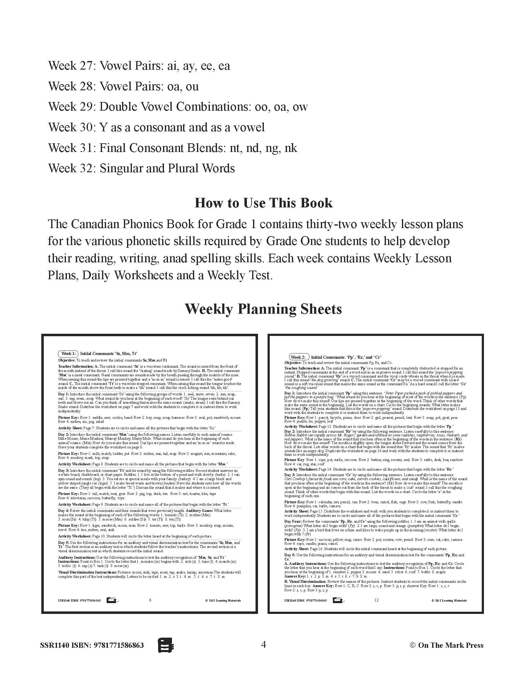 Canadian Daily Phonics Grade 1  | Consonants | Vowels | Blends