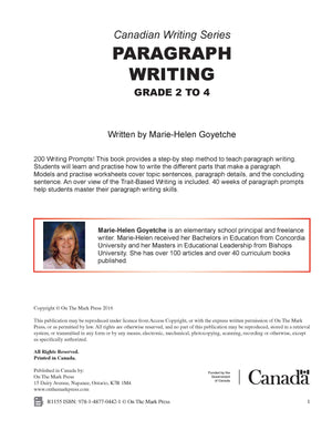 Paragraph Writing - Canadian Writing Series Gr. 2-4