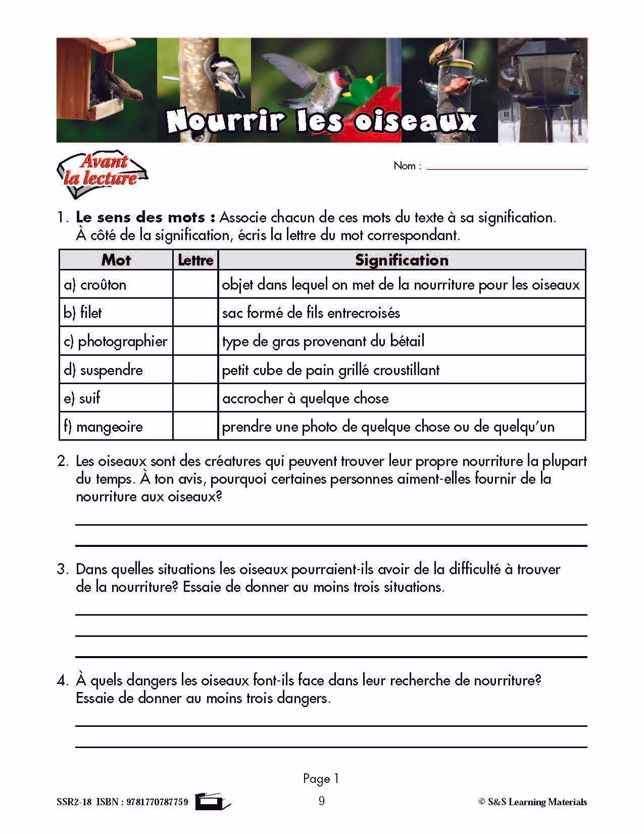C'est un fait : « Nourrir les oiseaux » 4e année