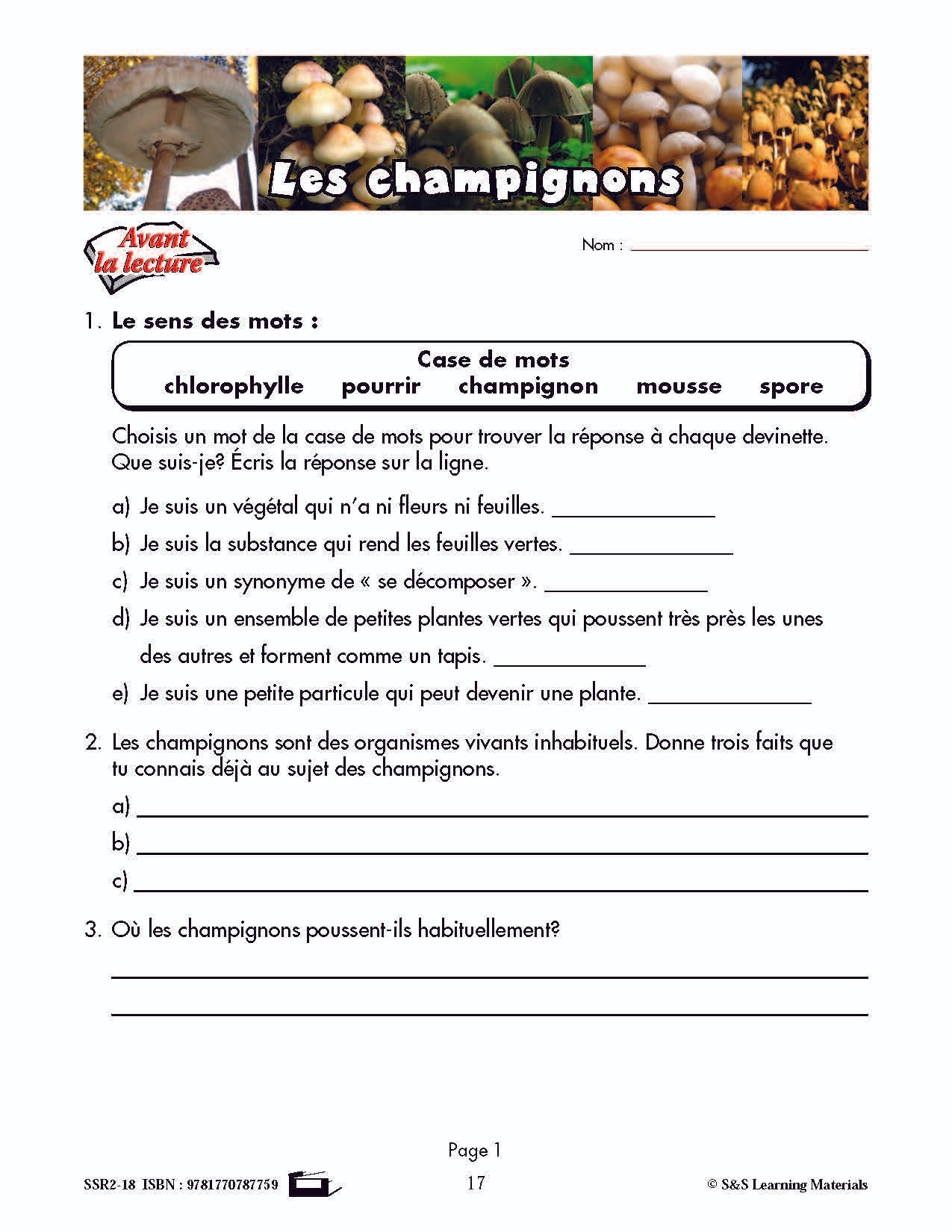 C'est un fait :  « Les champignons » 4e année