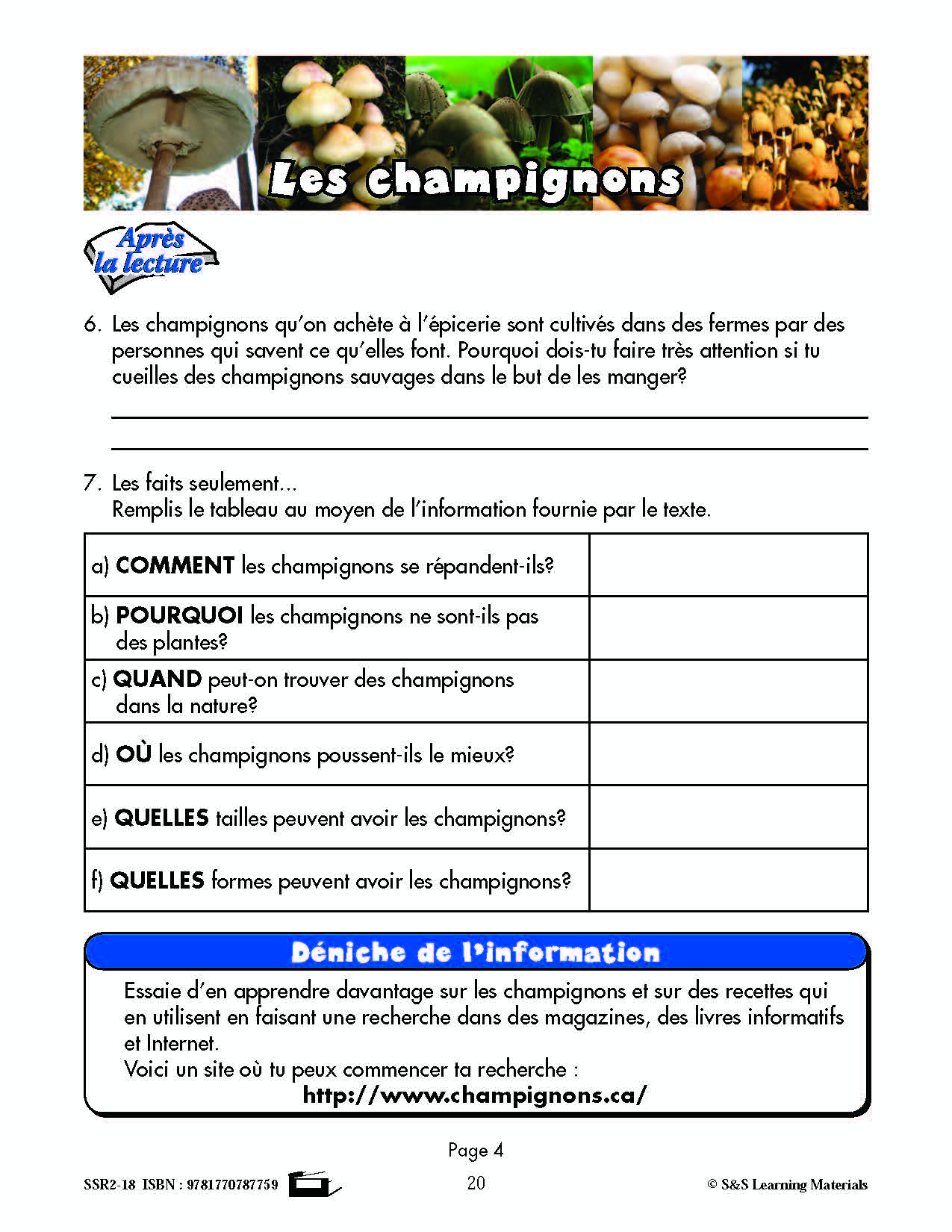 C'est un fait :  « Les champignons » 4e année