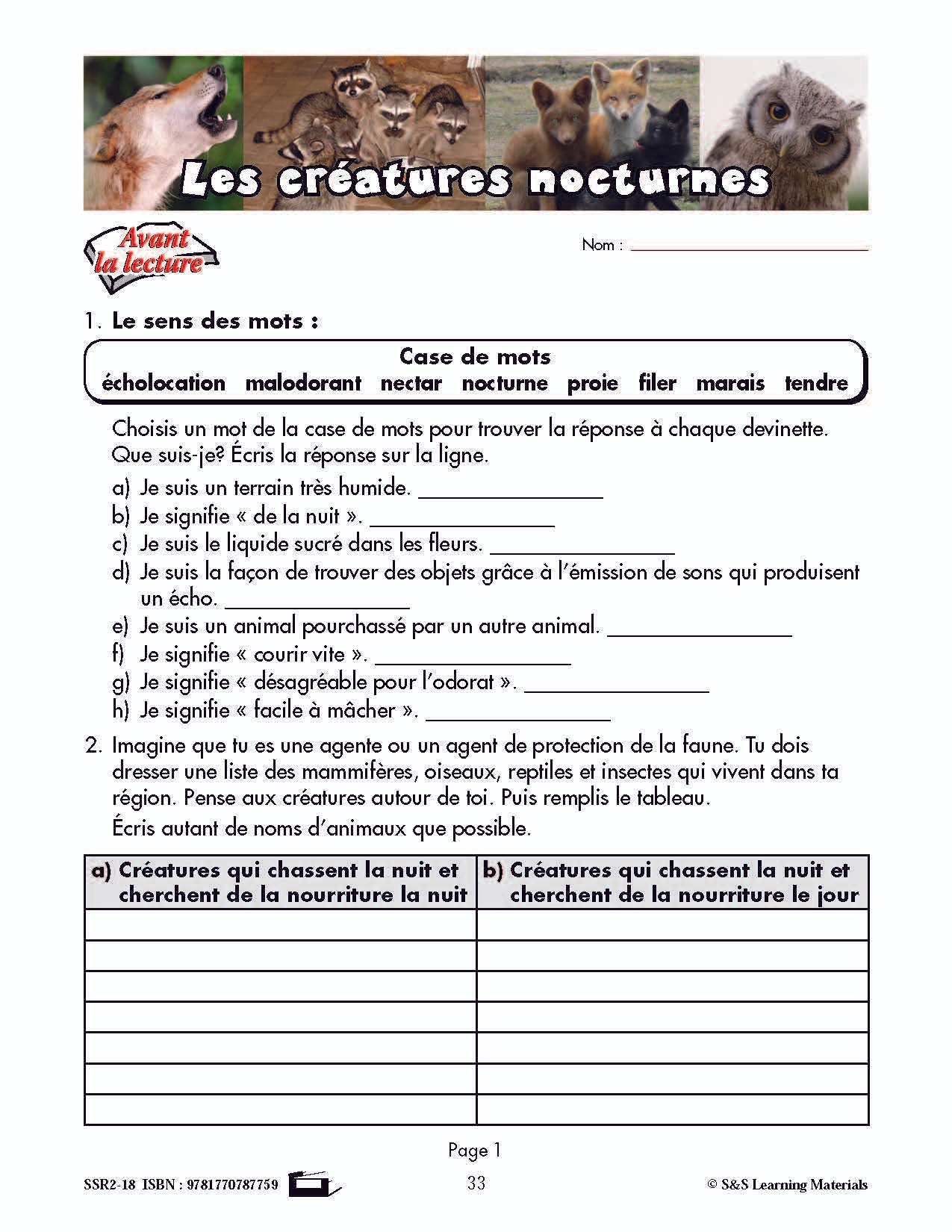 C'est un fait :  « Les créatures nocturnes » 4e année