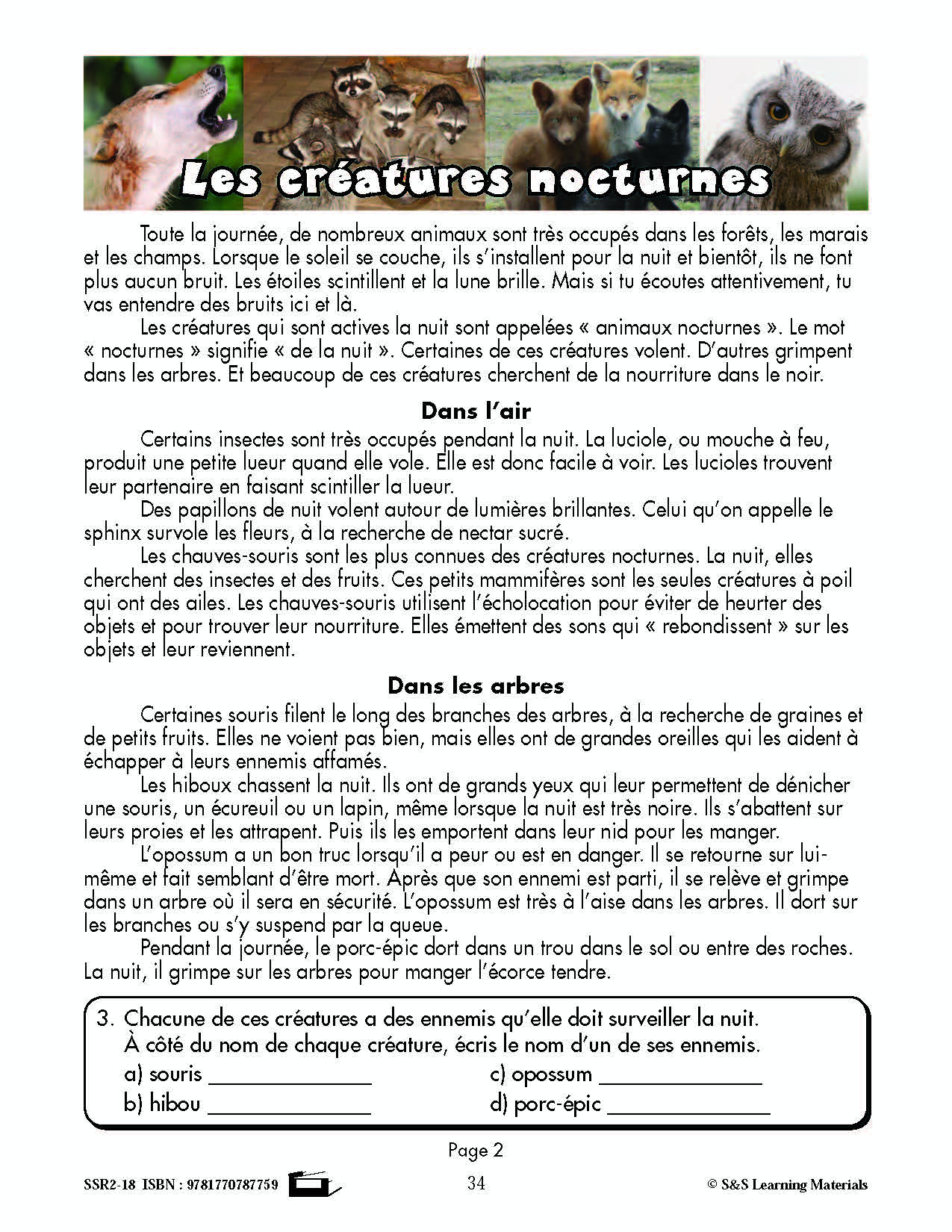 C'est un fait :  « Les créatures nocturnes » 4e année