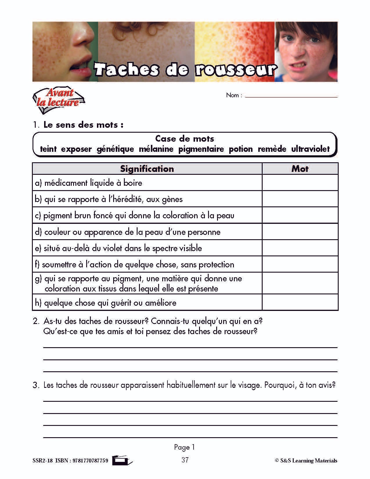 C'est un fait :  « Taches de rousseur » 5e année