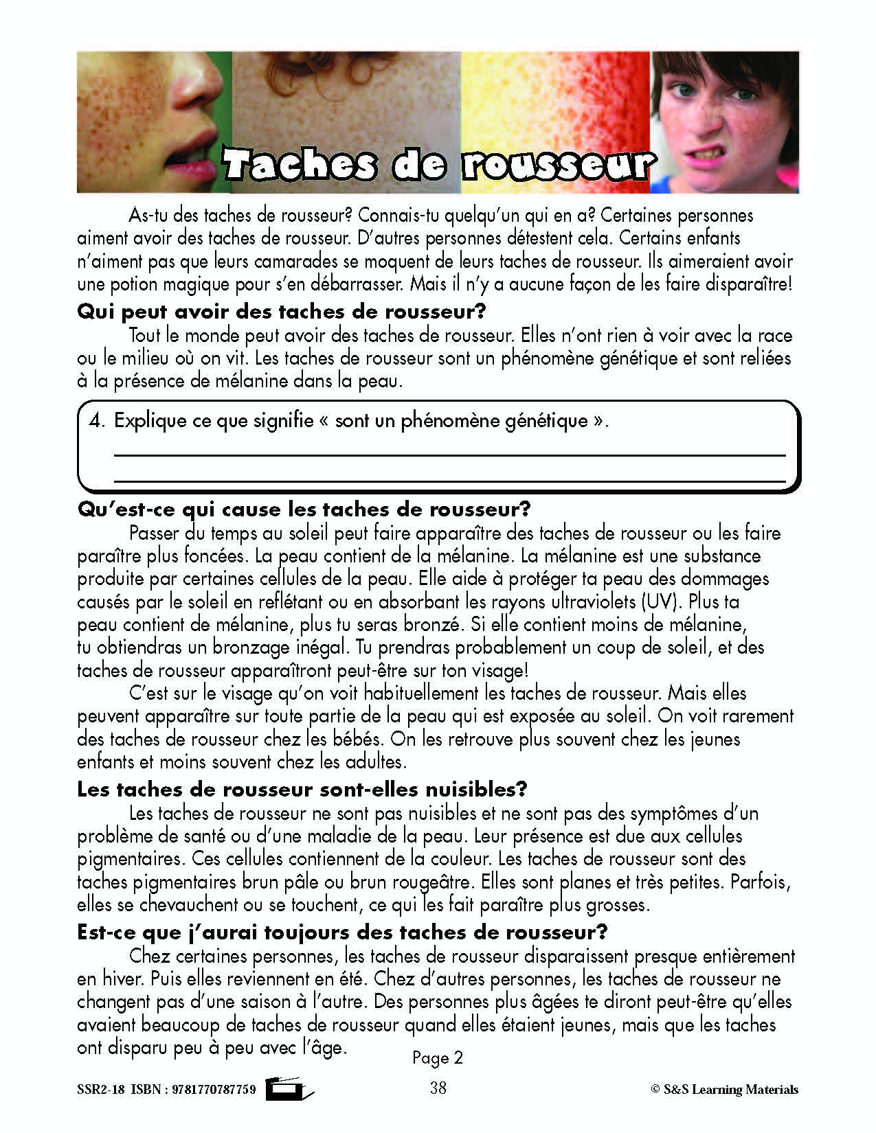 C'est un fait :  « Taches de rousseur » 5e année