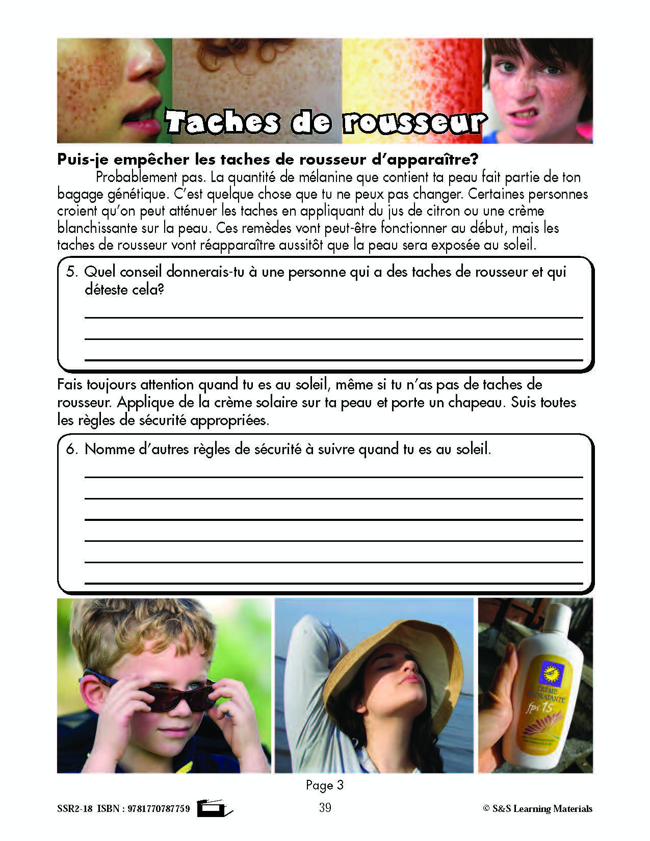 C'est un fait :  « Taches de rousseur » 5e année