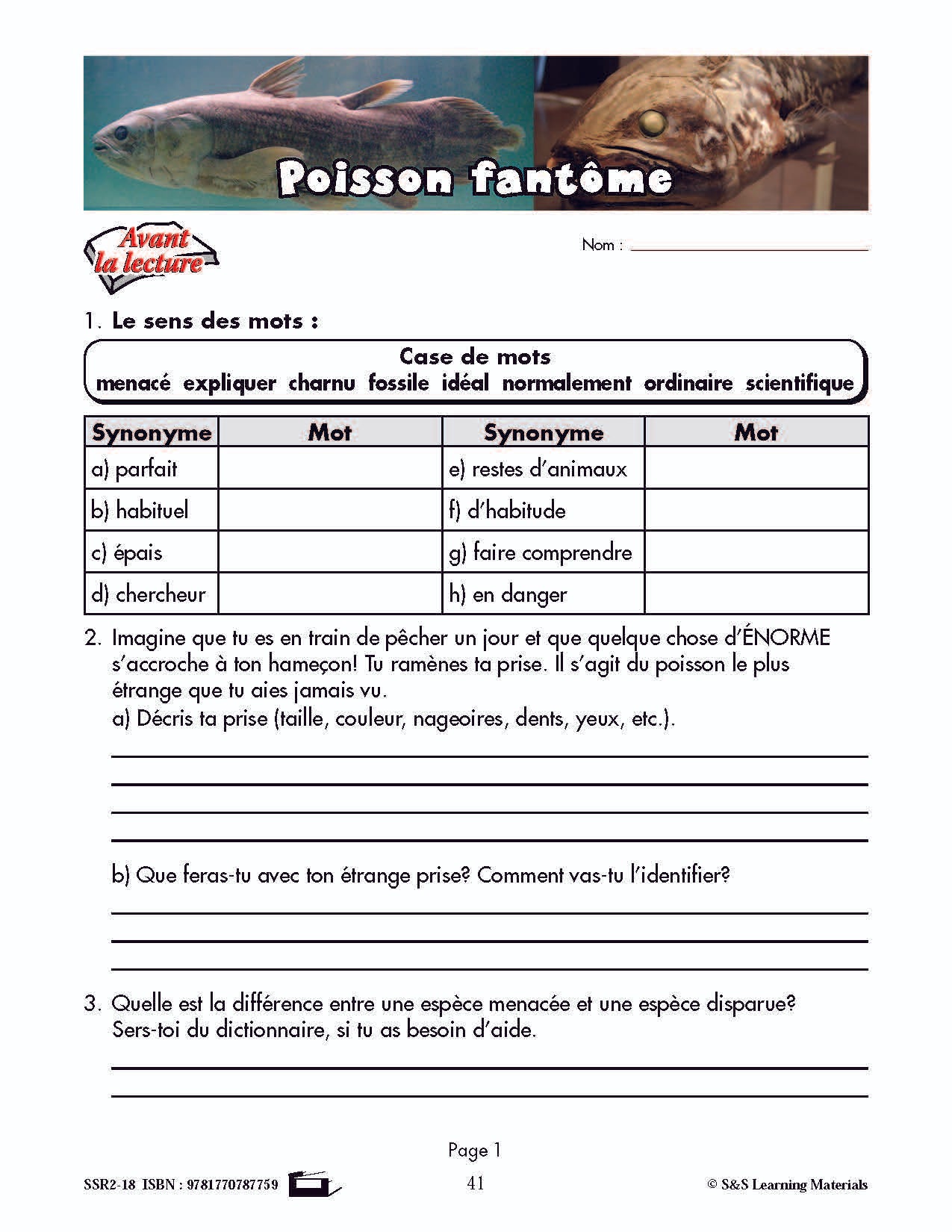 C'est un fait :  « Poisson fantôme » 5e année