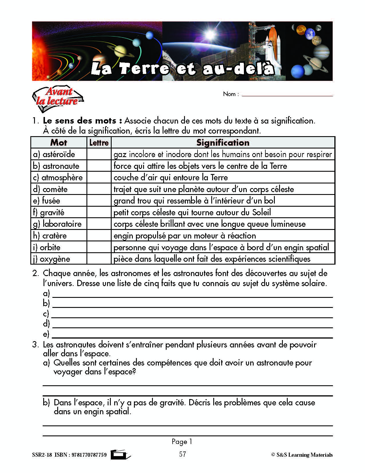 C'est un fait :  « La Terre et au-delà » 5e année