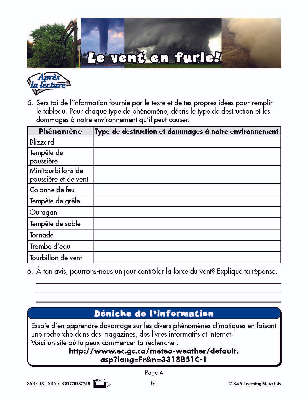 C'est un fait :  « Le vent en furie! » 5e année