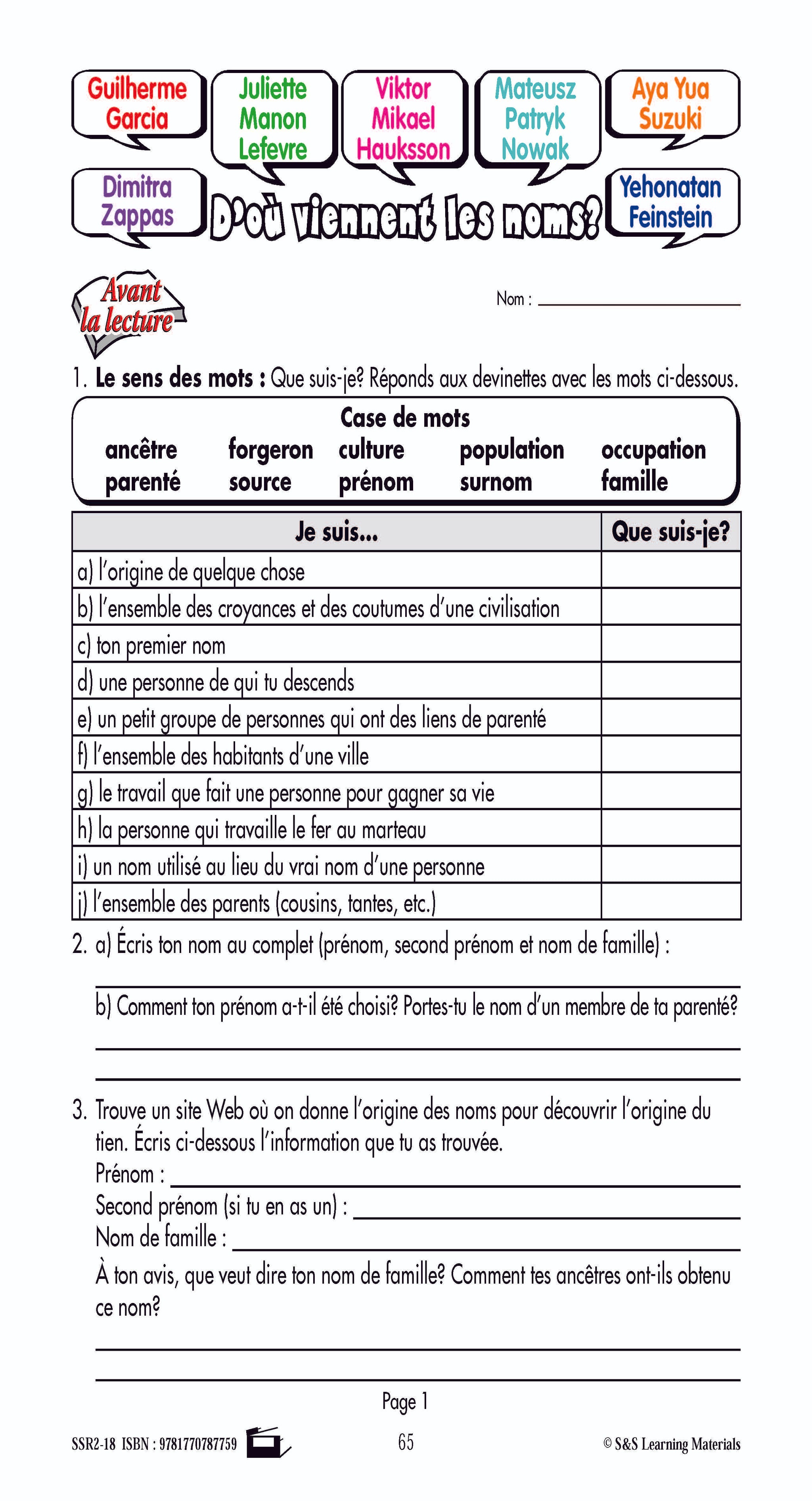 C'est un fait :  « D'où viennent les noms? » 6e année