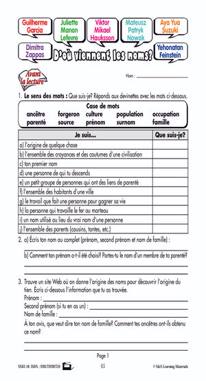 C'est un fait :  « D'où viennent les noms? » 6e année