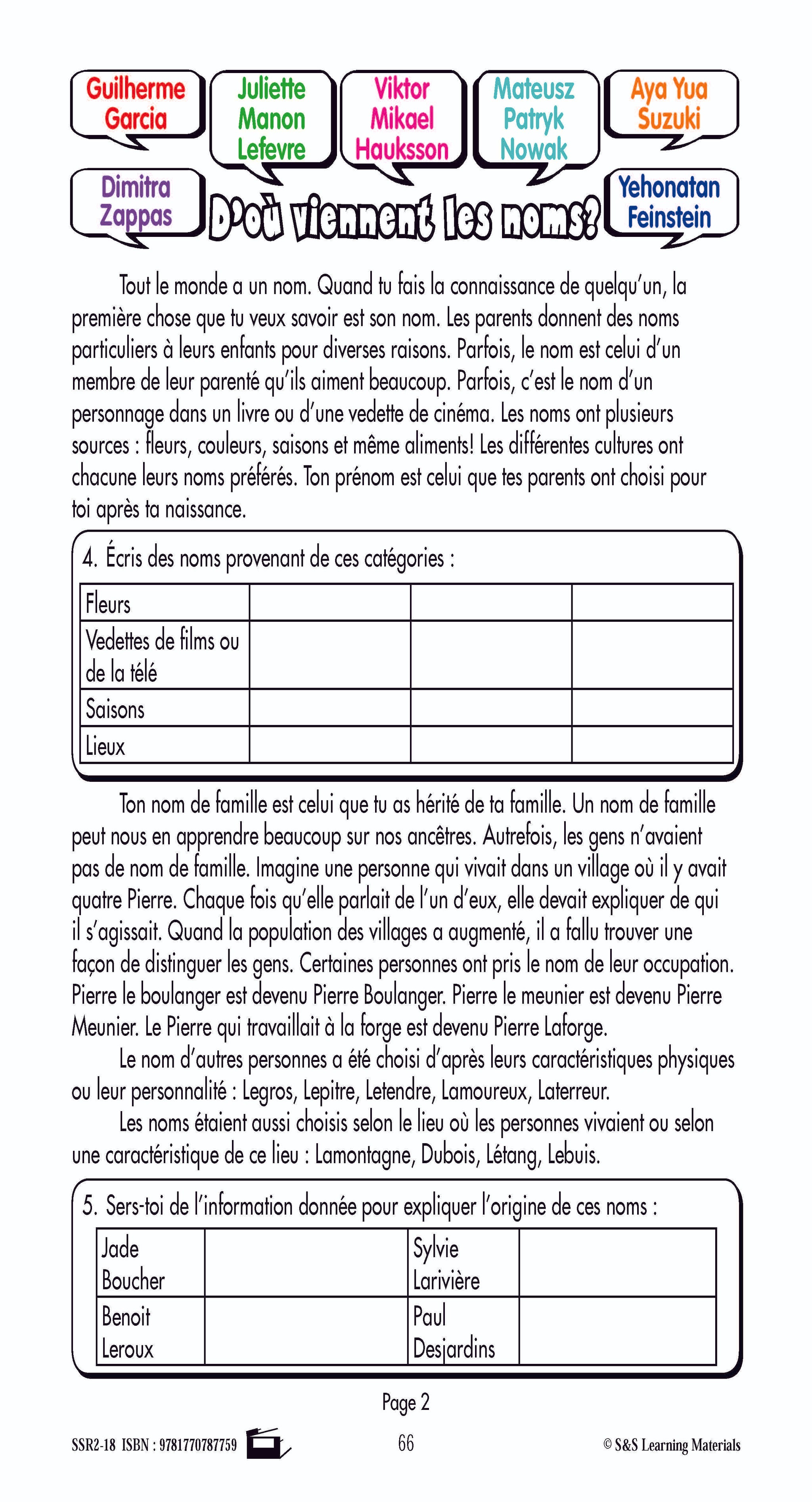 C'est un fait :  « D'où viennent les noms? » 6e année