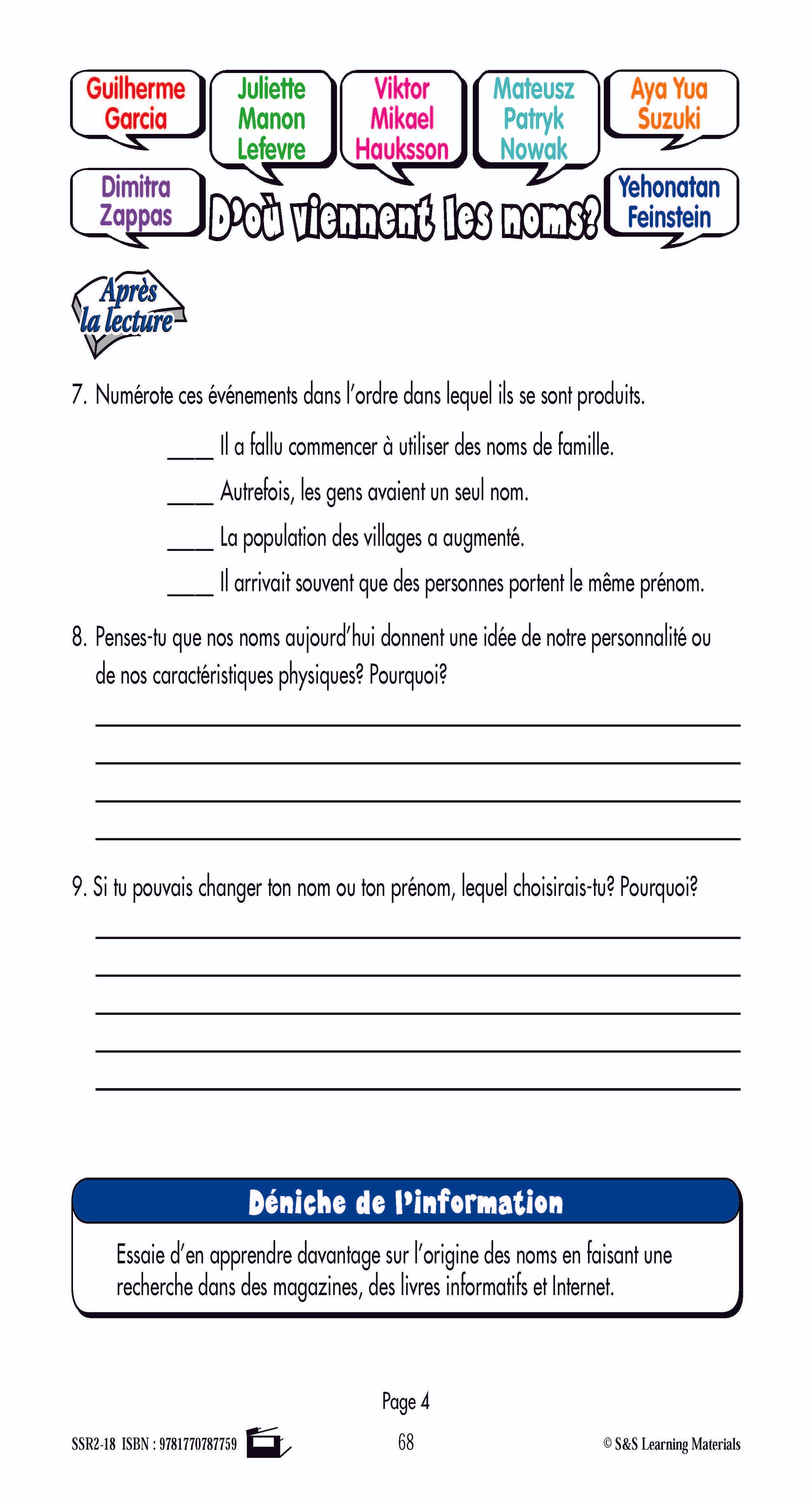 C'est un fait :  « D'où viennent les noms? » 6e année